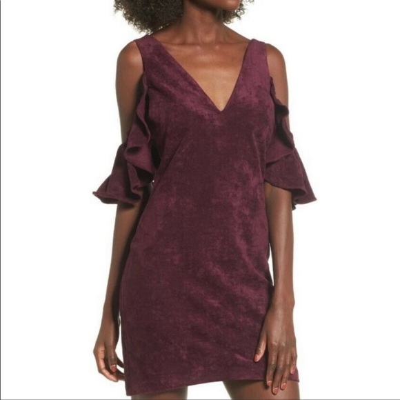 Devlin Dresses & Skirts - Vegan Suede Cold Shoulder Dress